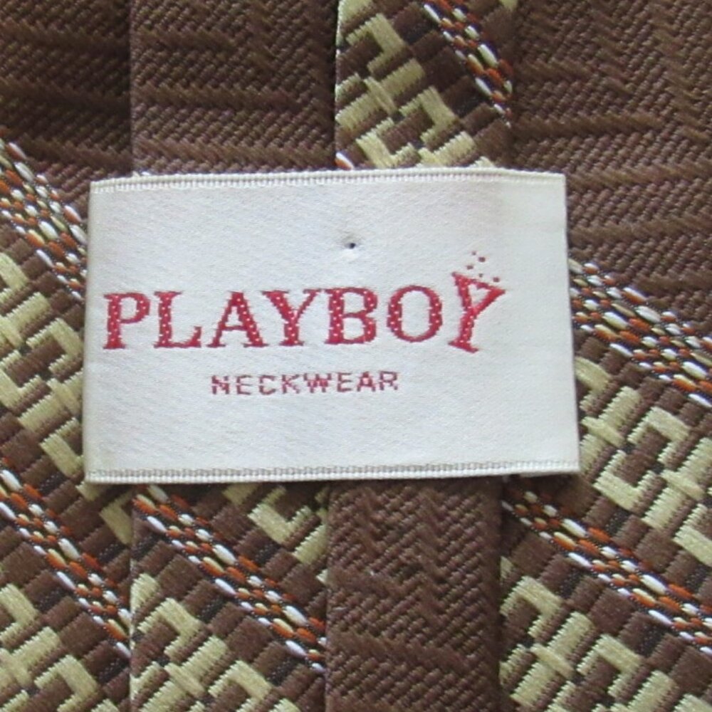 Vintage Playboy Clip On Tie, Brown Stripes, Retro                 J120